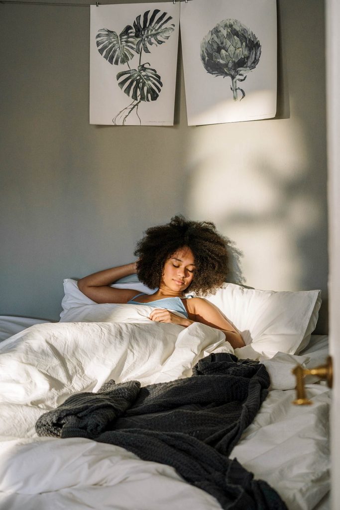 Photo of woman being lazy with curly hair