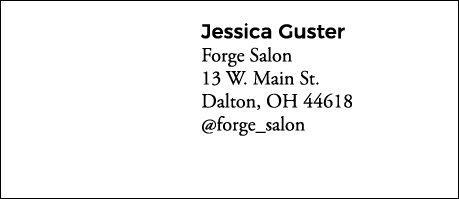 Jessica Guster Forge Salon 13 W  Main St  Dalton, OH 44618  forge_salon