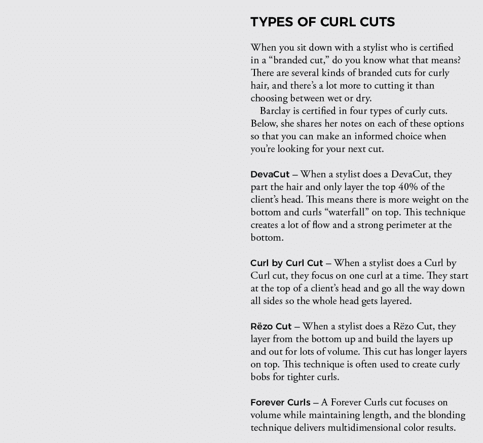 TYPES OF CURL CUTS When you sit down with a stylist who is certified in a  branded cut,  do you know what that means    