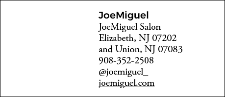 JoeMiguel JoeMiguel Salon Elizabeth, NJ 07202 and Union, NJ 07083 908-352-2508  joemiguel_ joemiguel com