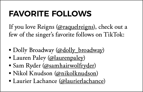 favorite follows If you love Reigns ( raquelreigns), check out a few of the singer s favorite follows on TikTok:   Do   